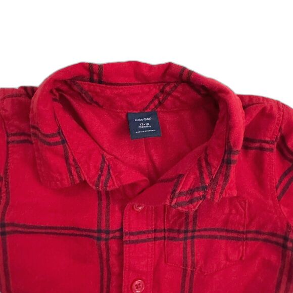 Baby Gap Red Plaid Button-Front Collared Coveralls Romper 12-18 Months - Picture 2 of 2